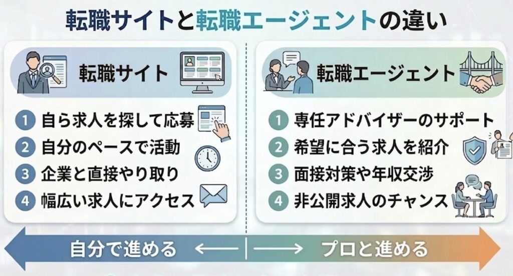 転職サイトと転職エージェントの違いをわかりやすく画像で説明