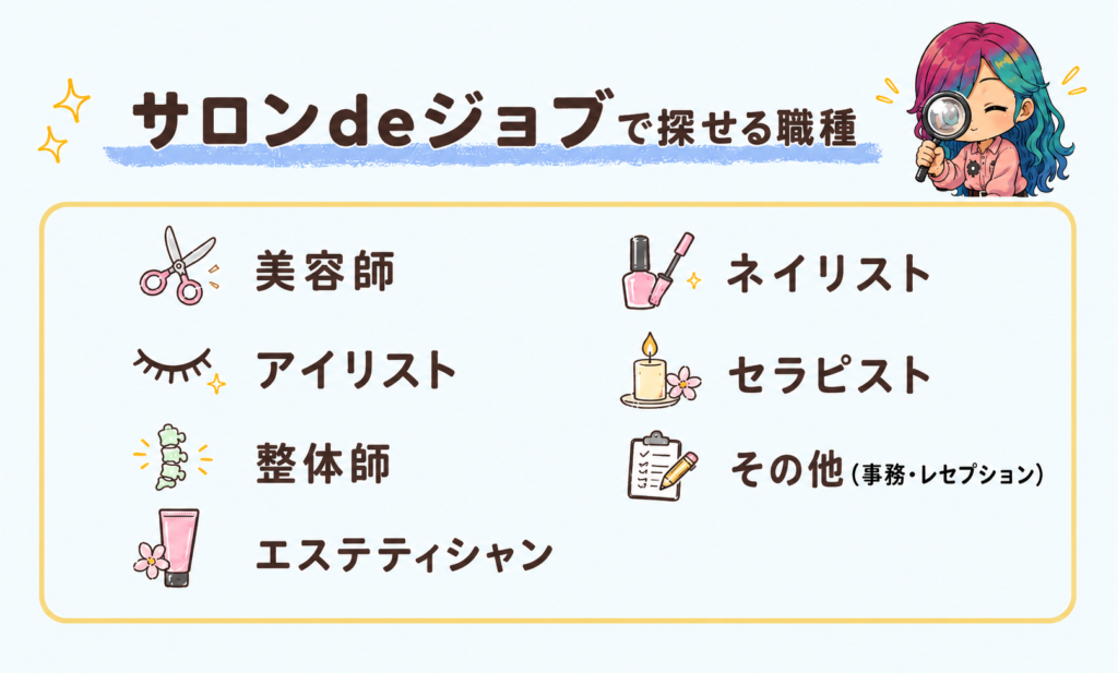 サロンdeジョブで探せる職種一覧画像