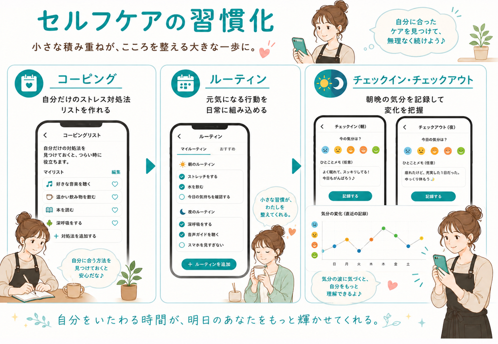セルフケアの習慣化イメージイラスト画像
